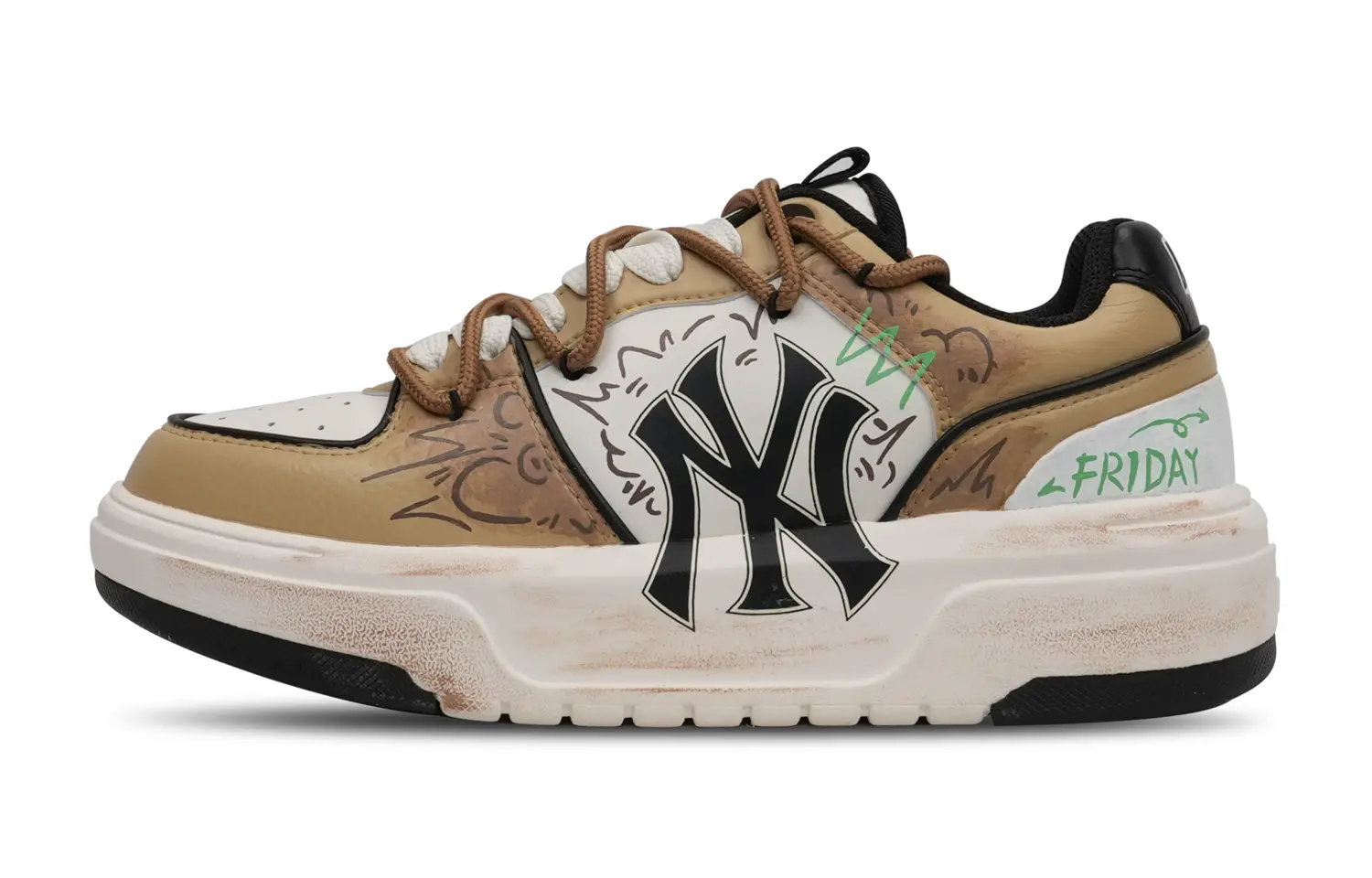 

Кроссовки MLB Chunky Liner Skateboarding Shoes Unisex Low-top White/Brown, цвет Earth Yellow