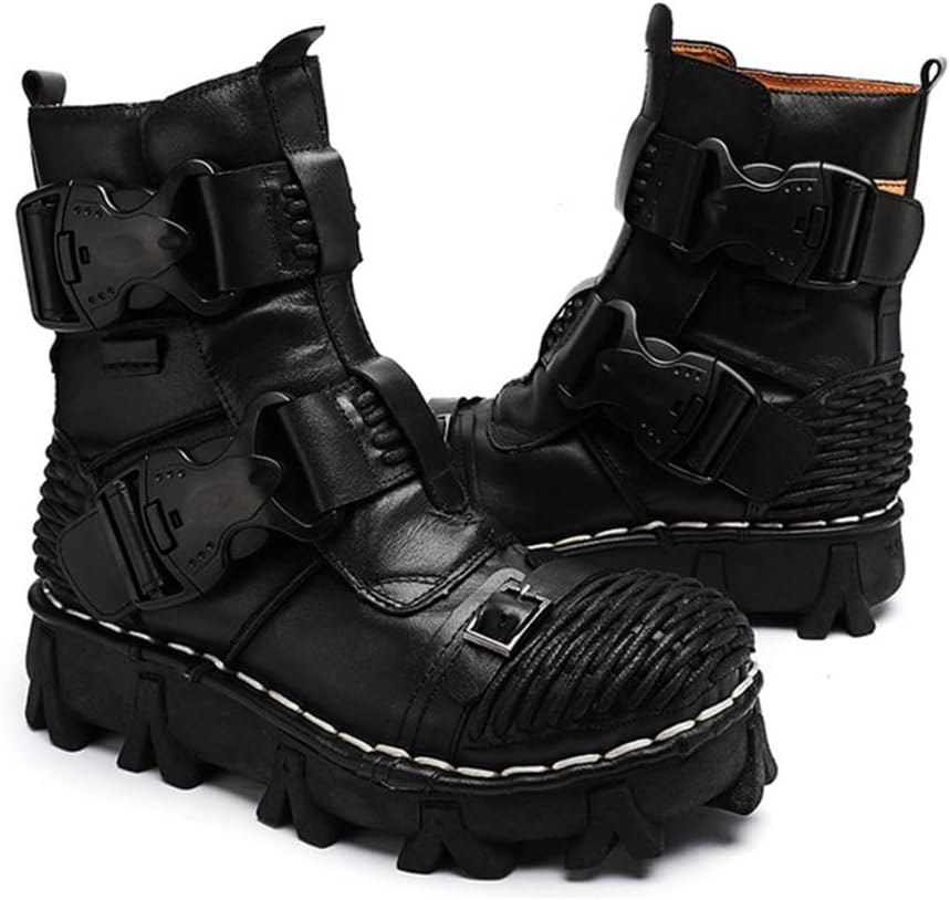 

Мужские кожаные ботинки в винтажном стиле, тактические военные походные ботинки на шнуровке, модные кожаные ботинки средней высоты Hfuhlk, черный