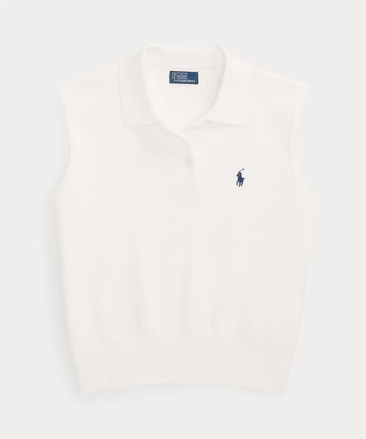 Вязаный поло-свитер без рукавов укороченный Ralph Lauren хлопковый белый — фото 2