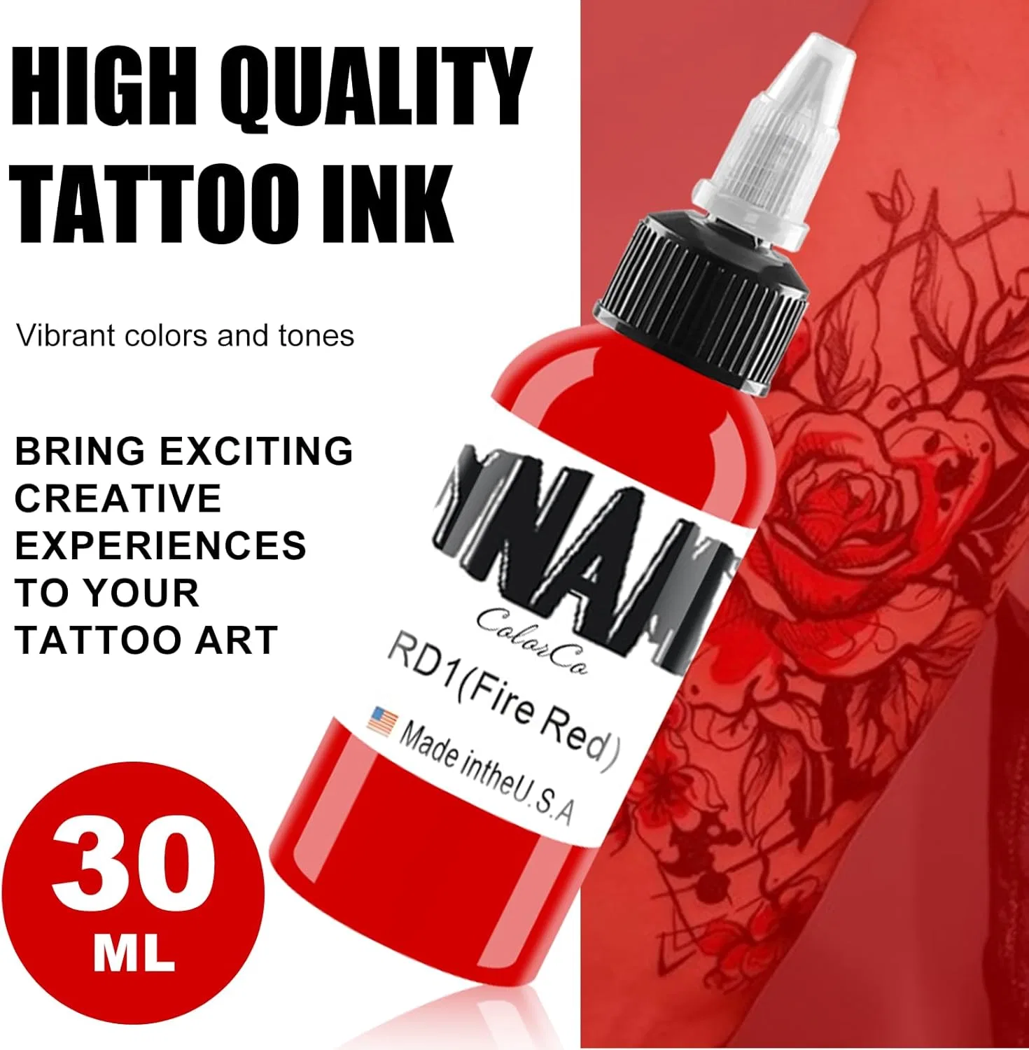 Набор из 2 бутылок тату-чернил DLDN01 Permanent Body Tattoo, белые и красные (30 мл) Dldn01 — фото 2