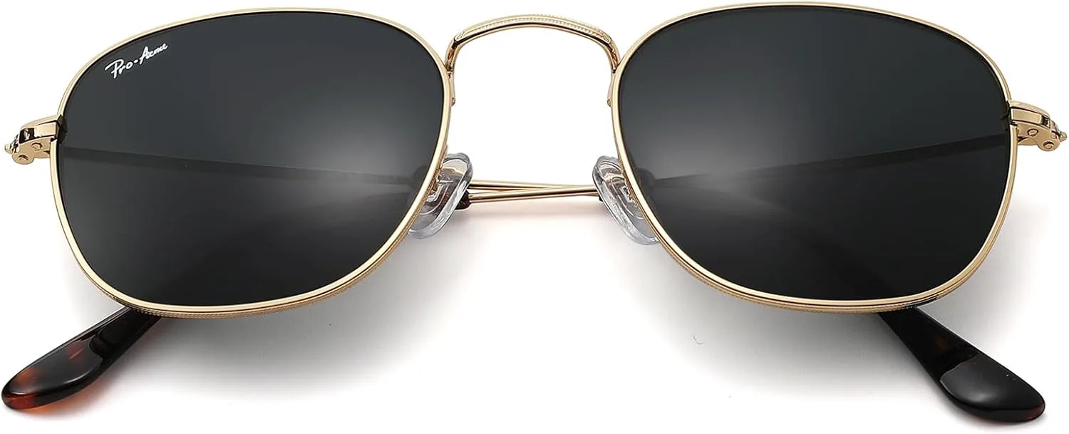 

Солнцезащитные очки Pro Acme Square с квадратными линзами, винтажной металлической оправой и защитой от УФ-излучения UV400. Модные солнцезащитные очки, Gold/Grey