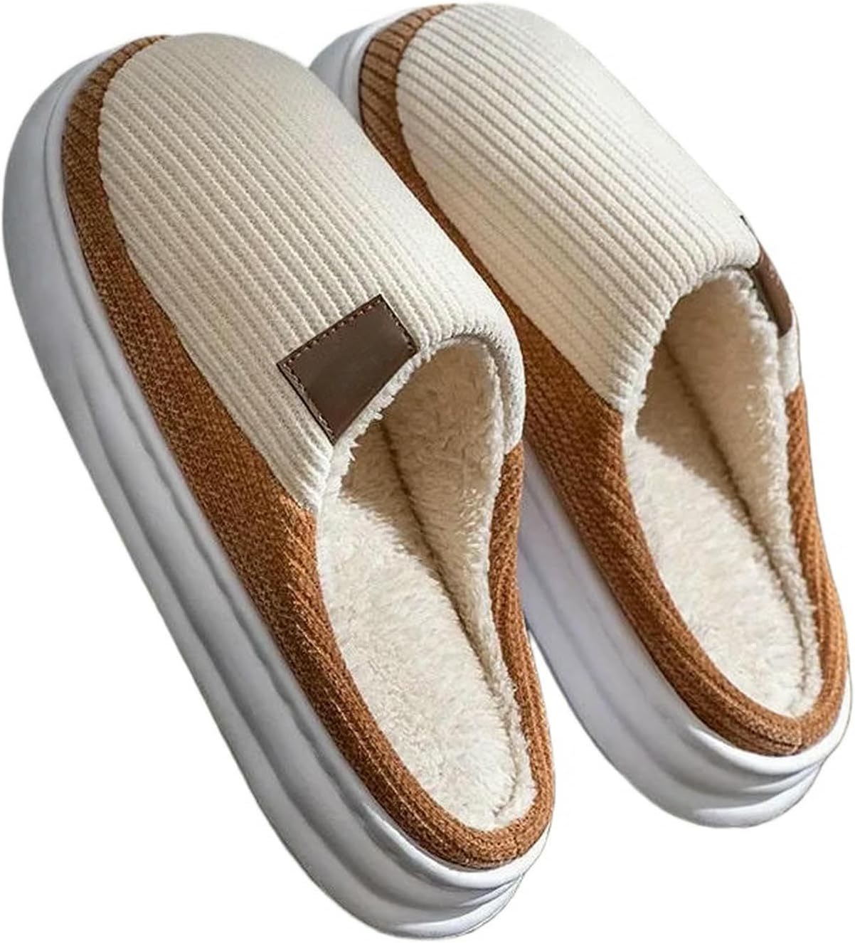 

Домашние тапочки для женщин и мужчин зимние с толстой подошвой, осенние плюшевые мягкие удобные теплые балетки Uebherv, Coffee