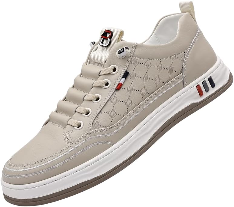 

Мужские дышащие повседневные туфли из тонкой кожи на все сезоны, легкие и нескользящие кроссовки с низким верхом на шнуровке Lhyxu, бежевый