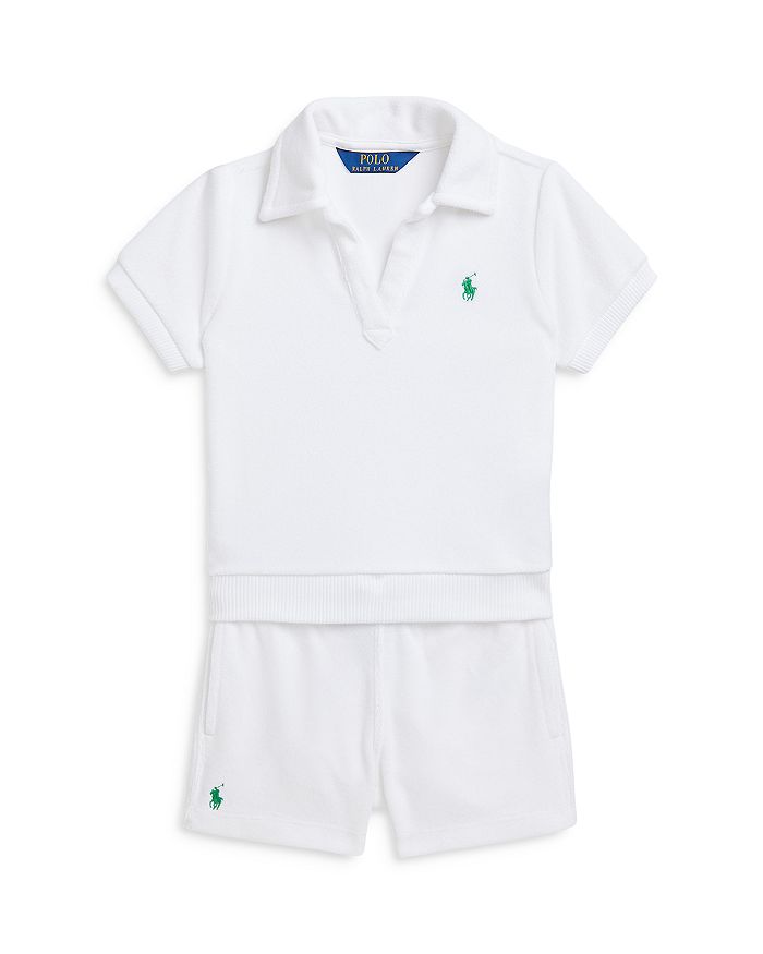 

Комплект из махровой рубашки поло и шорт для девочек - Little Kid Ralph Lauren, белый
