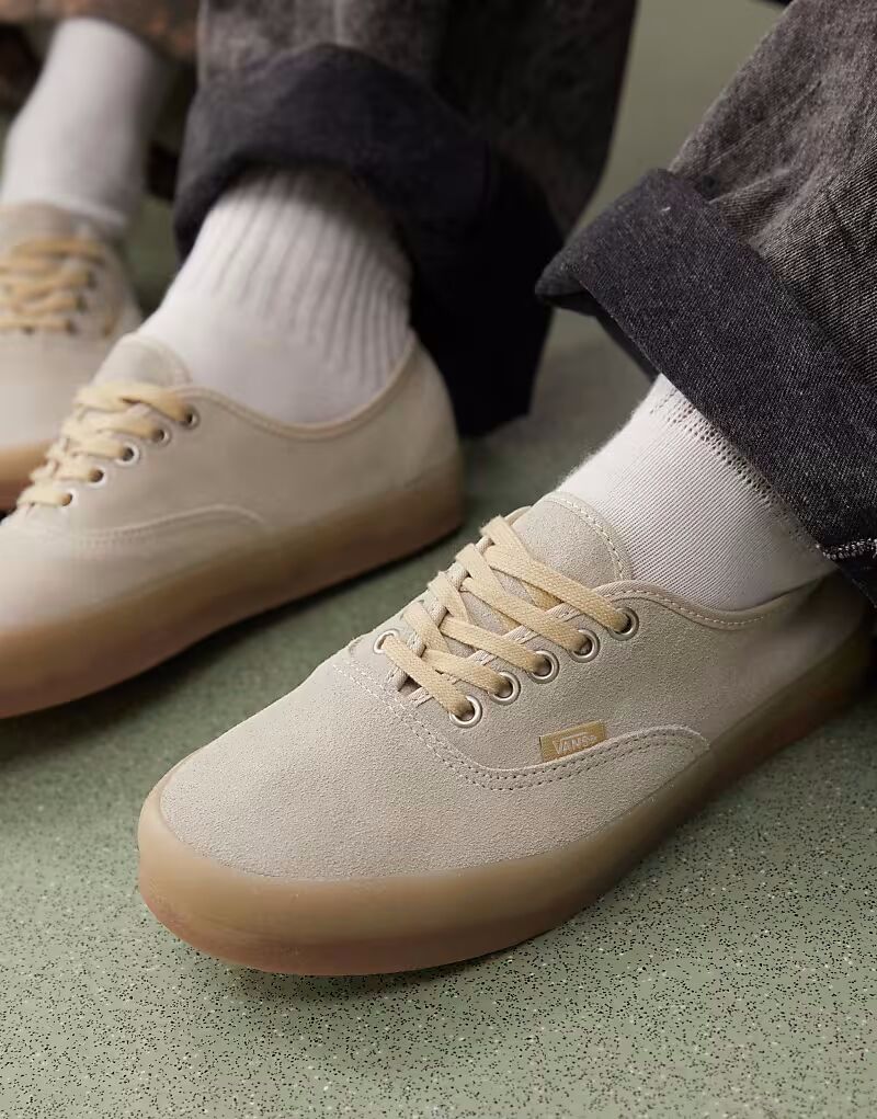 Замшевые кеды Vans Authentic с креповой подошвой бежевого цвета — фото 3