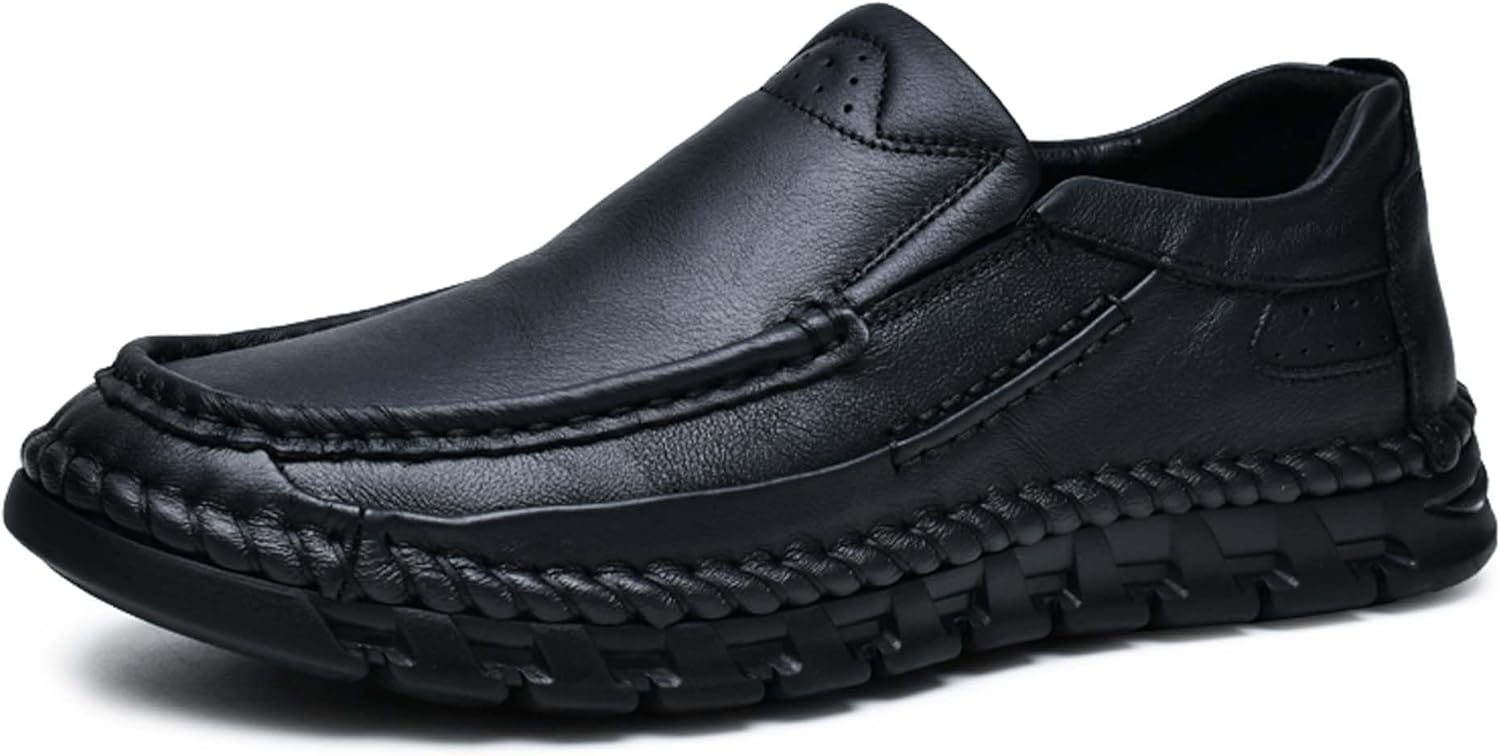 

Мужские премиальные прогулочные туфли из первой прослойки телячьей кожи, плоские повседневные туфли, повседневные лоферы для мужчин, кожаные кроссовки, обувь для вождения, ручная прошивка, два варианта застежки Generic, черный