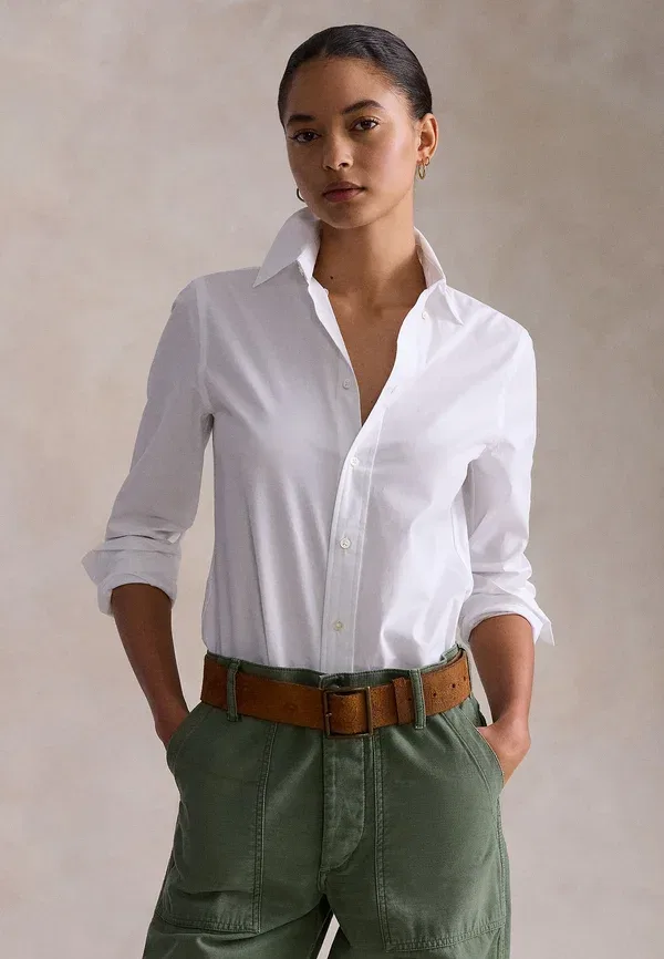 Рубашка Polo Ralph Lauren End on end stretch slim fit cotton shirt button down blouse, белый — фото 4