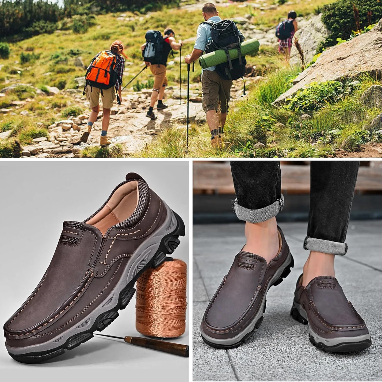 Лоферы мужские водонепроницаемые ортопедические, Slip-on ботинки, без шнурков, легкие, дышащие, для активного отдыха, цвет F NATLEAD — фото 3