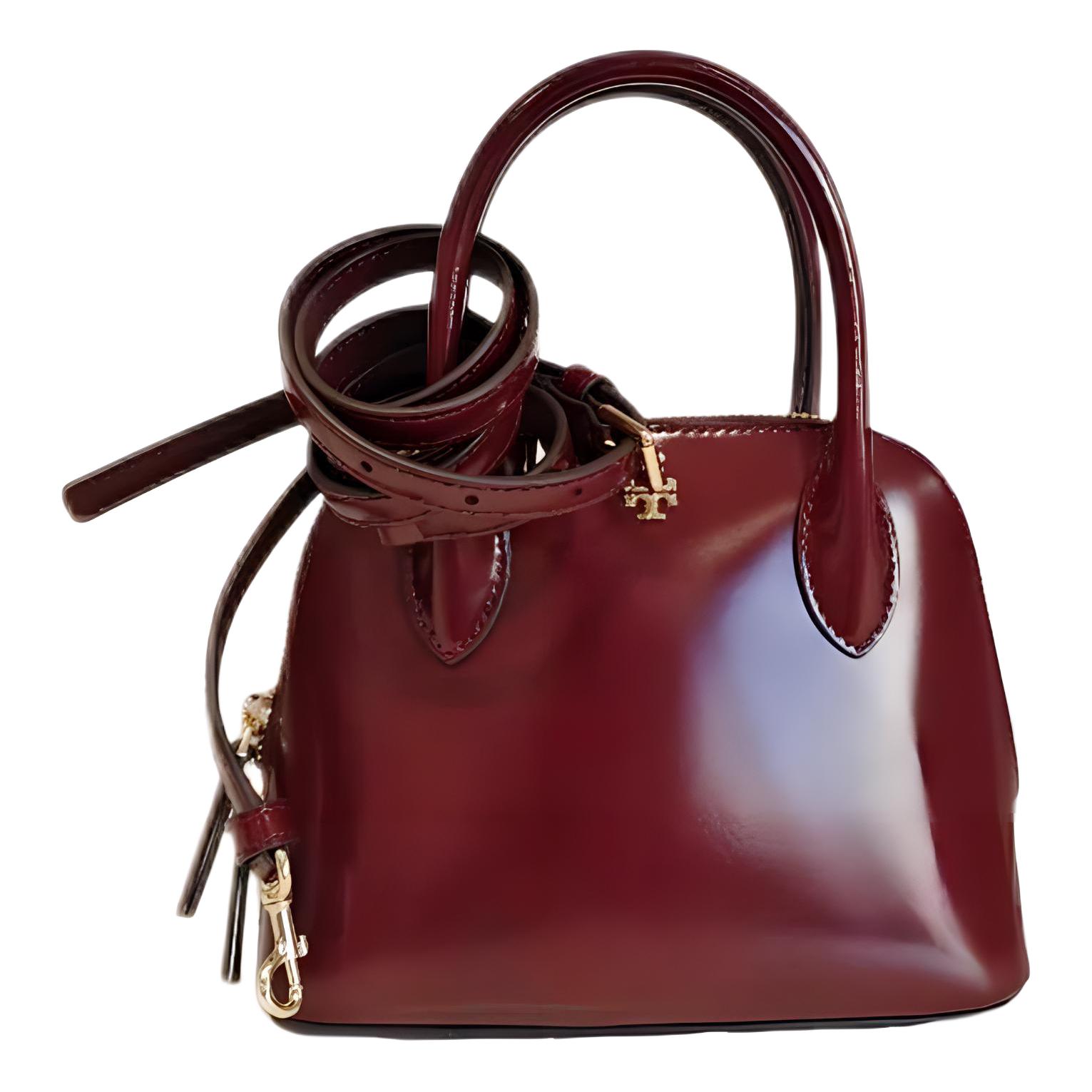 

TORY BURCH Сумка-полусфера Эмерсон из лакированной кожи коровы наплечная через плечо мини женская бордовая