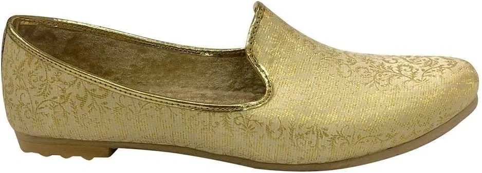 Shoe Bazar Пенджабские джутти для мужчин, традиционные моджари, кремово-золотые свадебные туфли для жениха, индийские этнические джути ручной работы — фото 2
