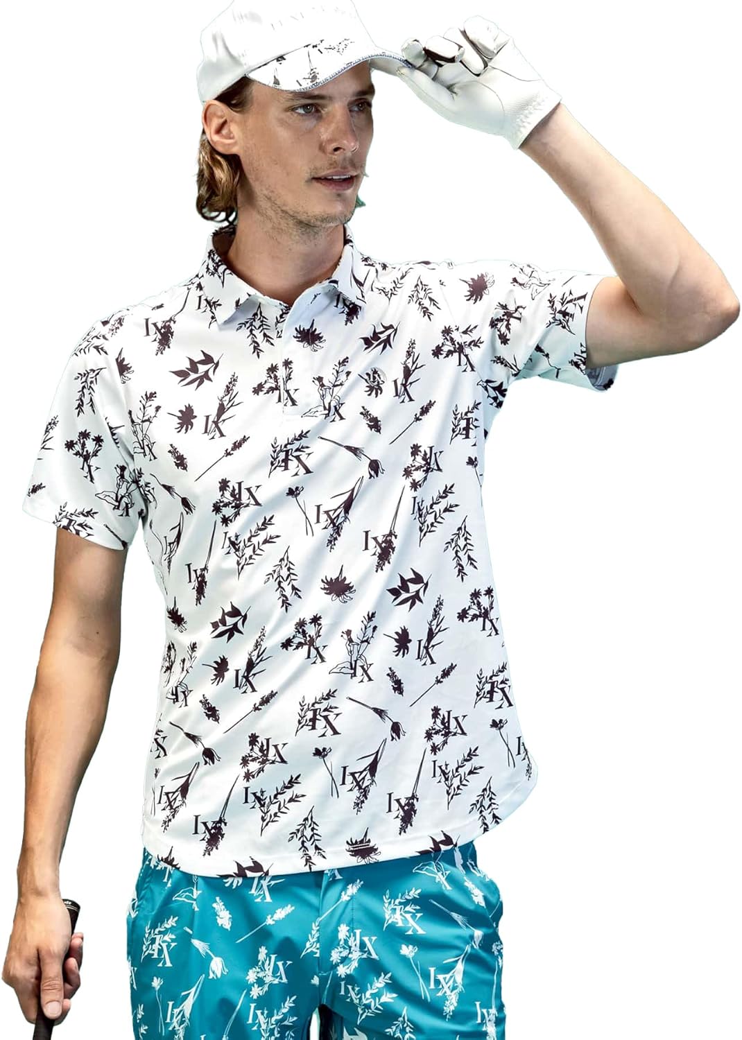 

Футболка-поло с коротким рукавом для гольфа, с растительным принтом, мужская Luxeakmplus, белый