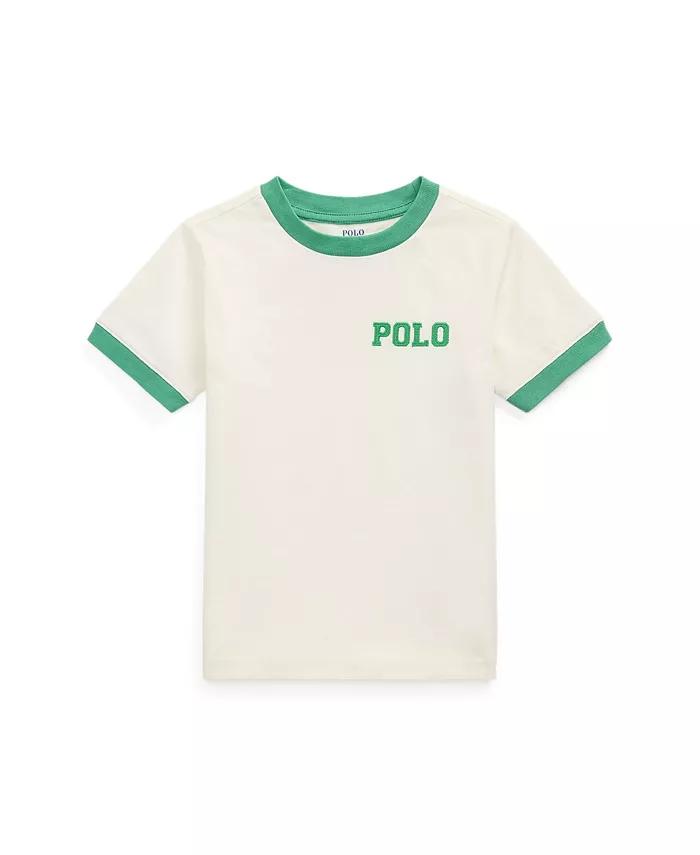 

Футболка с логотипом для малышей и мальчиков Ringer Polo Ralph Lauren, слоновая кость/кремовый