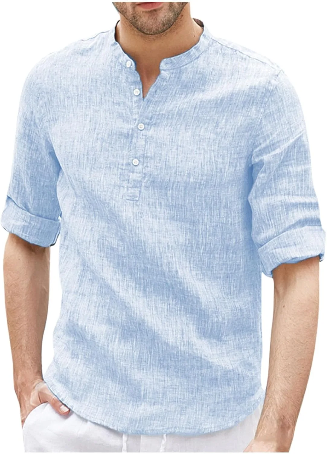 

Мужская льняная рубашка-поло Casual с 3/4 рукавом Lmdudan