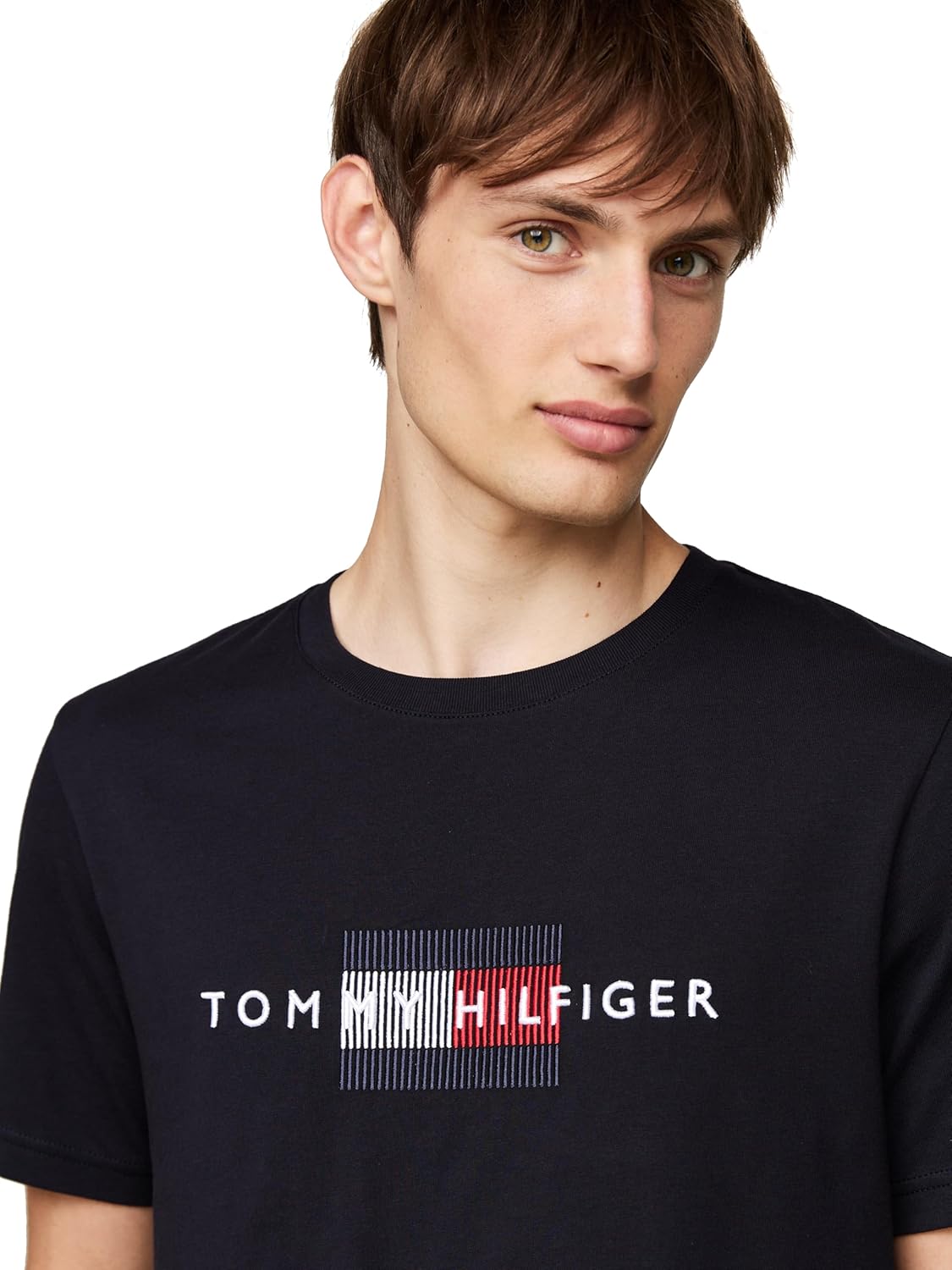 Мужские хлопковые футболки Tommy Hilfiger с коротким рукавом и вышитым логотипом-флажком. Доступны также размеры для больших и высоких размеров., Desert Sky — фото 2