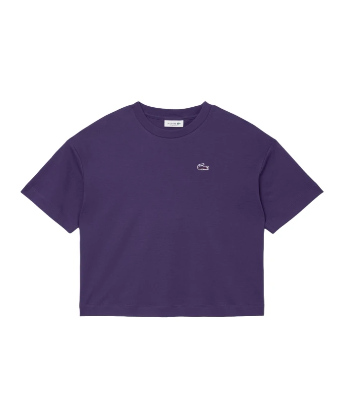 

Футболка свободного кроя с изображением крокодила и пейзажа. Lacoste, фиолетовый