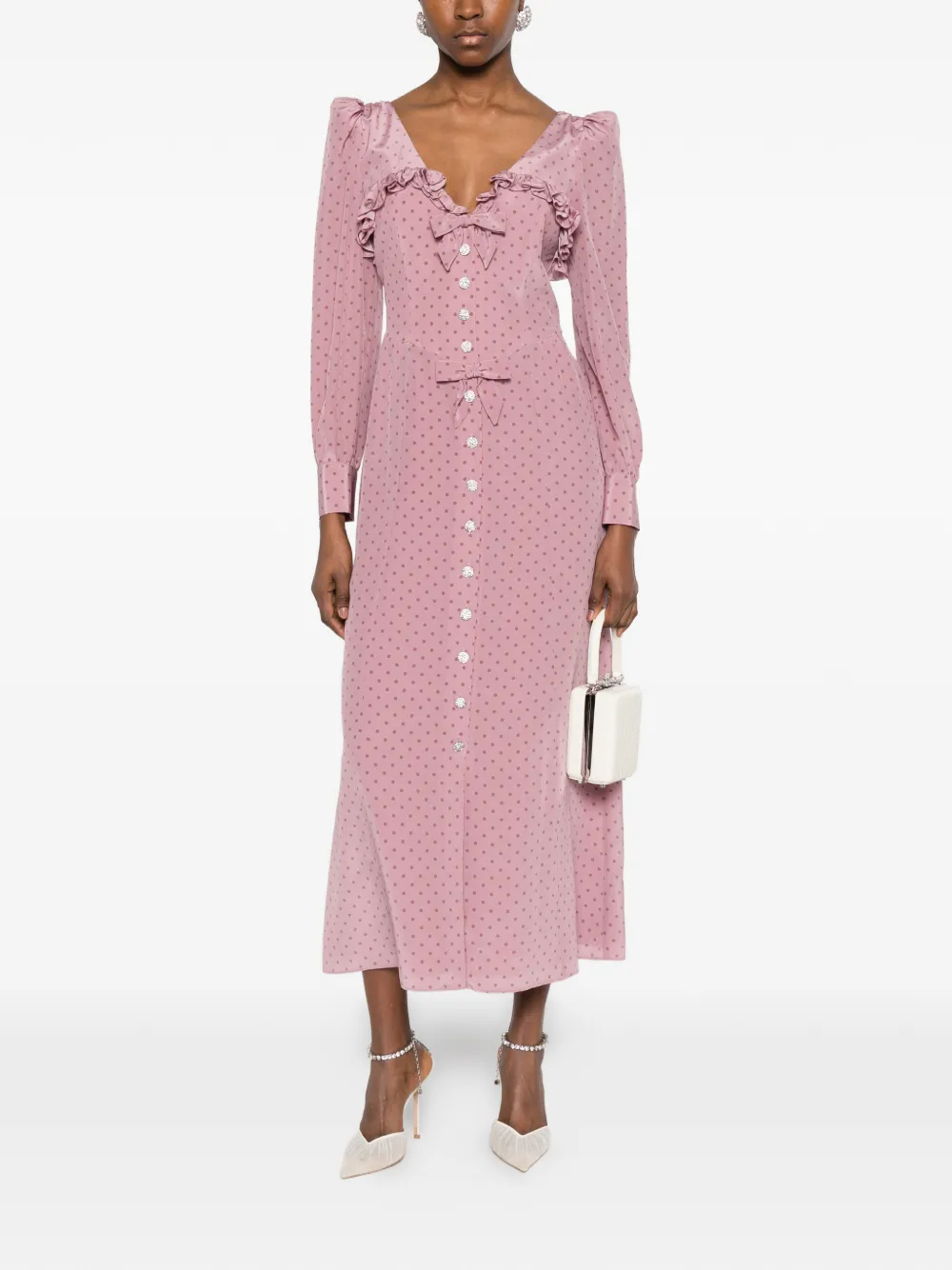 

Платье миди в горох с оборками Alessandra Rich, розовый