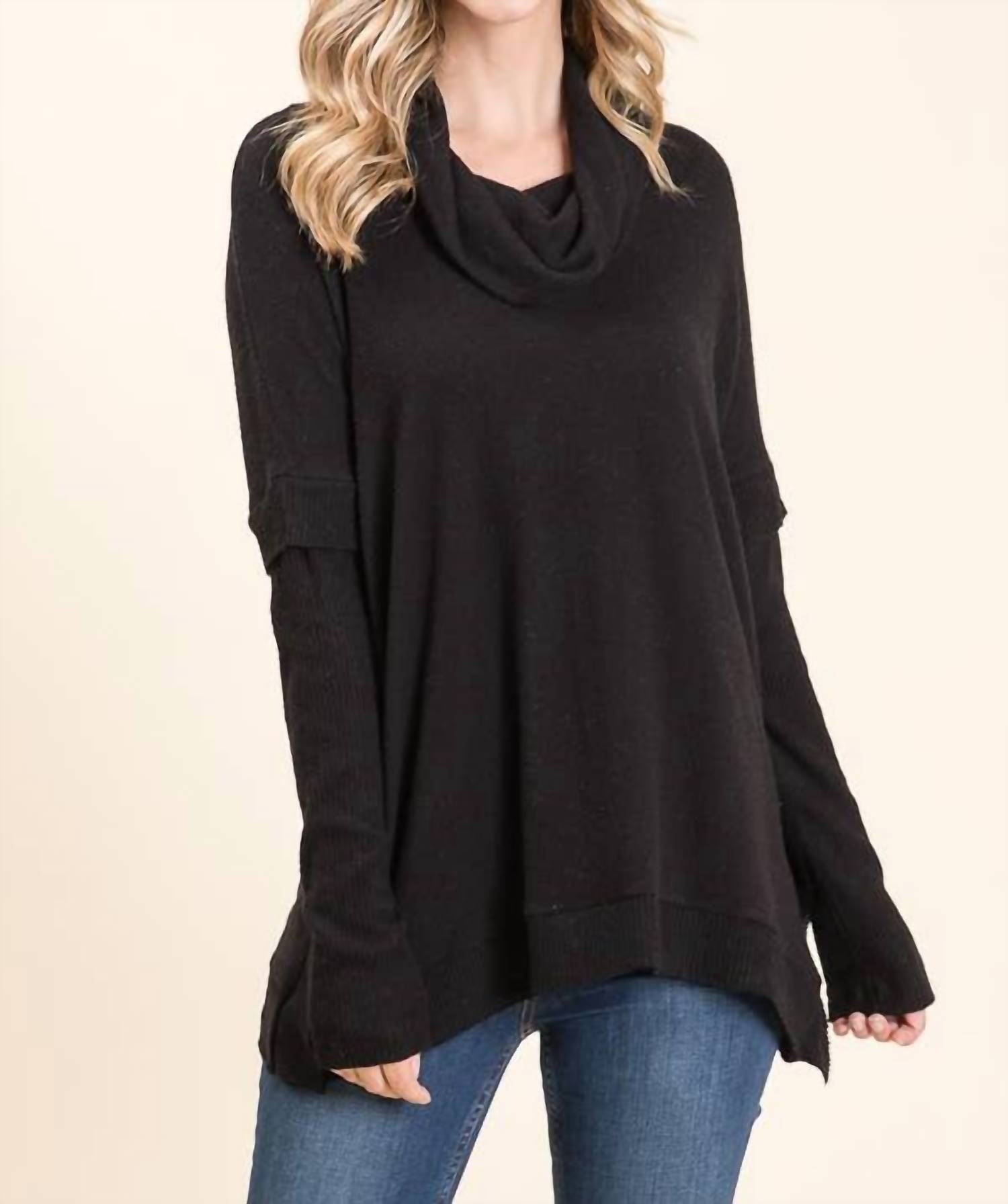 

Топ с воротником-хомутом свободного кроя с длинными рукавами Tiger Brush в цвете джет-блэк Maple Sage, черный