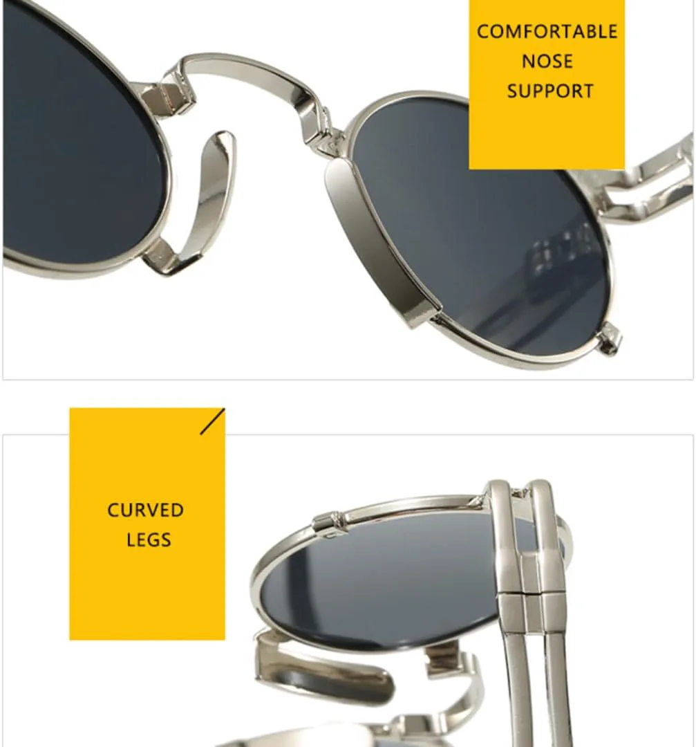 

Ретро маленькие овальные солнцезащитные очки для женщин, модные, в металлической оправе, с защитой от УФ-излучения UV400, для мужчин, в стиле панк VFDHN, M1303-c6