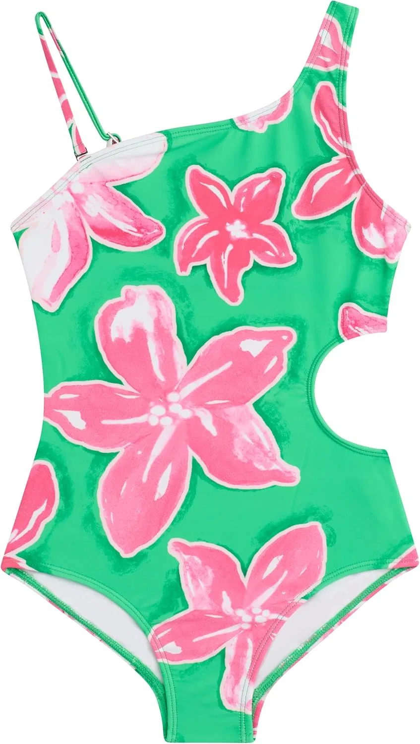 Детский купальник Kanu Surf Cori Beach Sport с одним плечом и боковым вырезом, защита от ультрафиолета UPF 50, 1 шт, Kaia Green/Pink