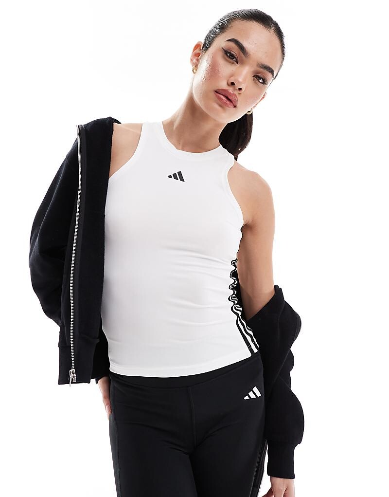 

Белый топ с 3 полосками adidas Training Train Essentials