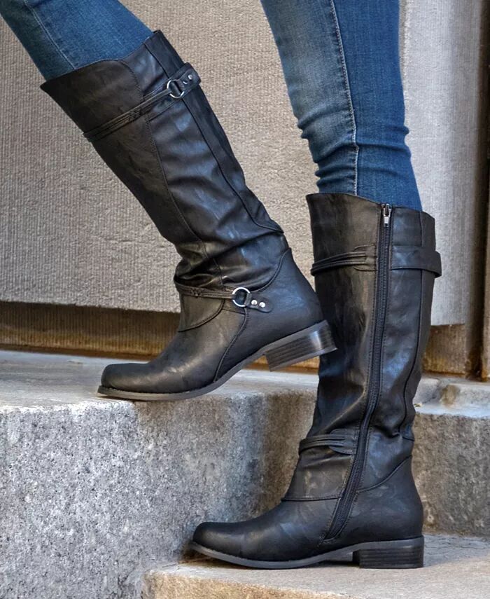Женские сапоги Harley Wide Calf с оборками до колена Journee Collection, серый — фото 4