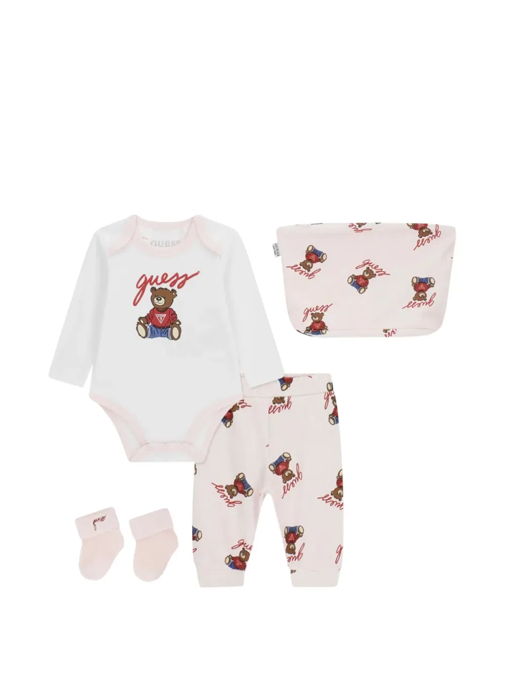 Комплект детского комбинезона с изображением медведя Guess Kids, розовый