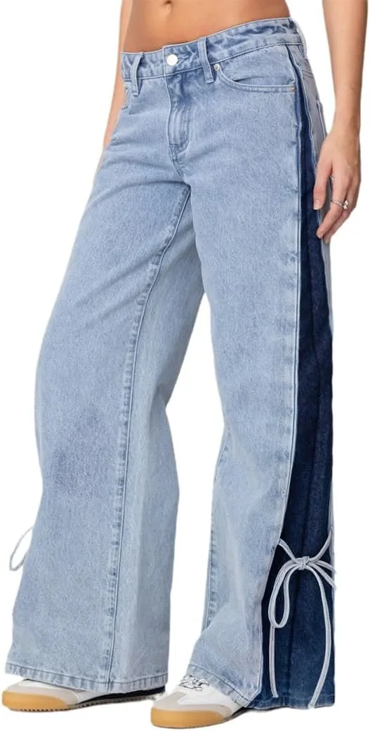 

Брюки-джинсы Baggy для женщин с бантом на боку, широкие, низкая посадка MIFJNF