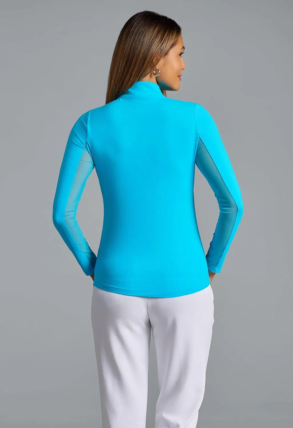 IBKUL Спортивная одежда с защитой от солнца UPF 50+ Icefil Охлаждающая однотонная футболка с длинными рукавами и воротником-стойкой - 80000, бирюзовый — фото 2