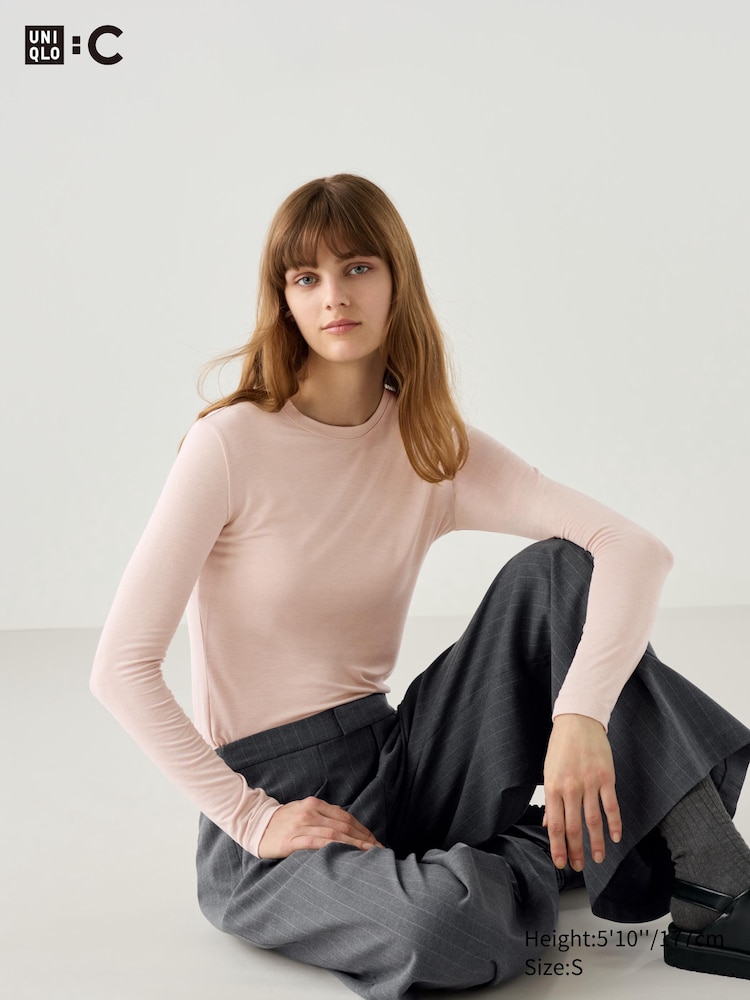 

Лонгслив из теплой смеси кашемира heattech Uniqlo, розовый