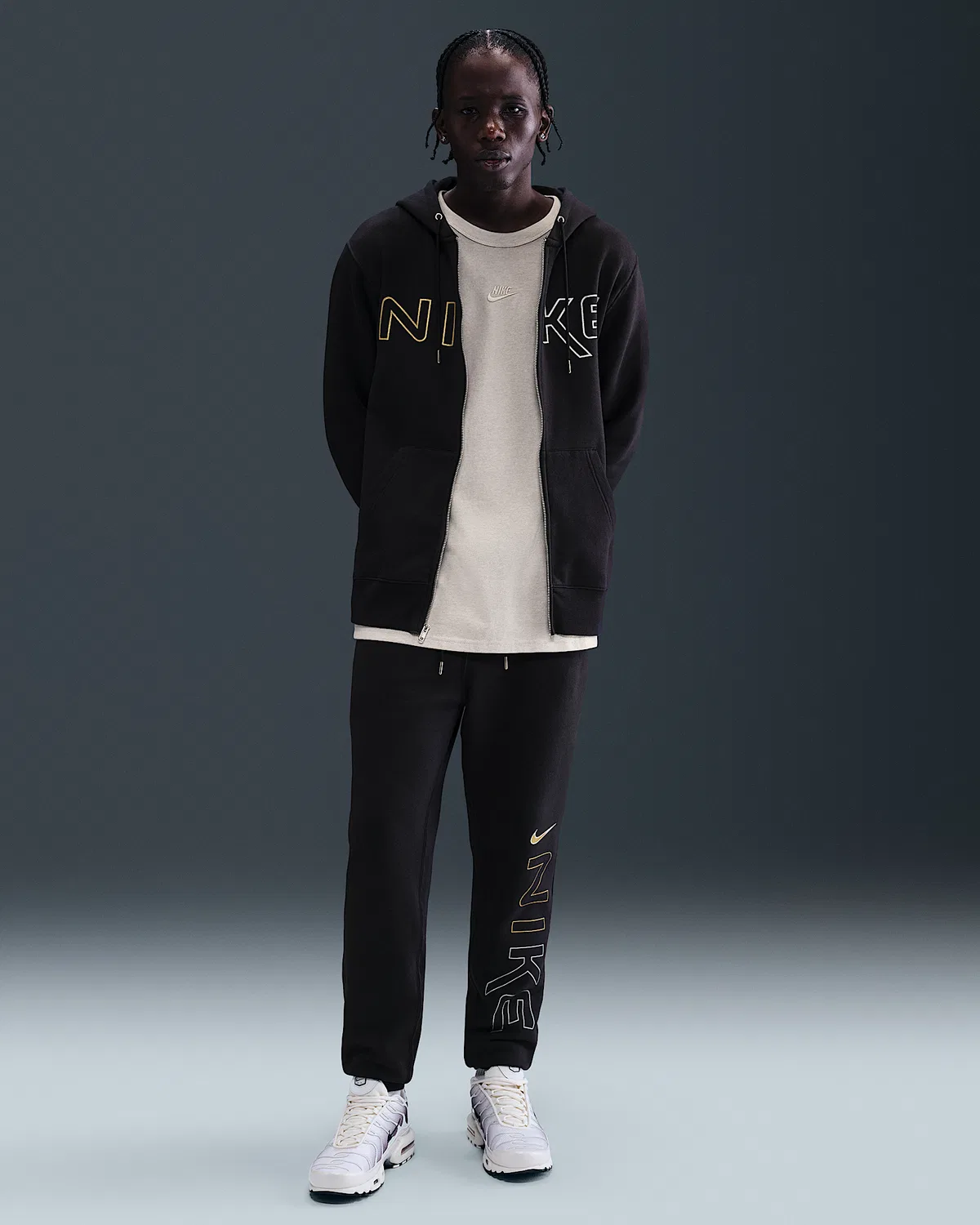 Мужская флисовая кофта на молнии Nike Sportswear Club, Black — фото 4