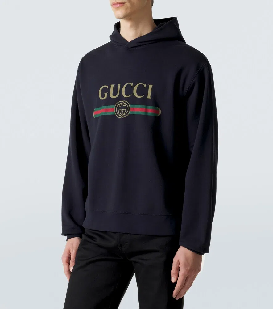 Худи Gucci из хлопка и кашемира с логотипом, синий — фото 3