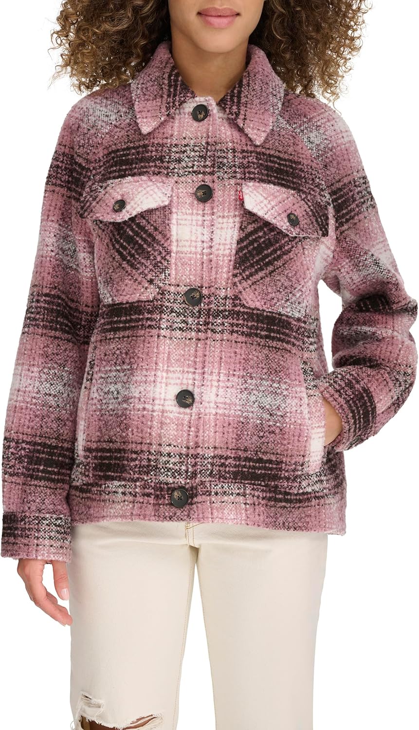 Женская куртка-рубашка Zoe Relaxed Wool Plaid Shirt Jacket Levi's, Porcelain Rose Plaid — фото 4