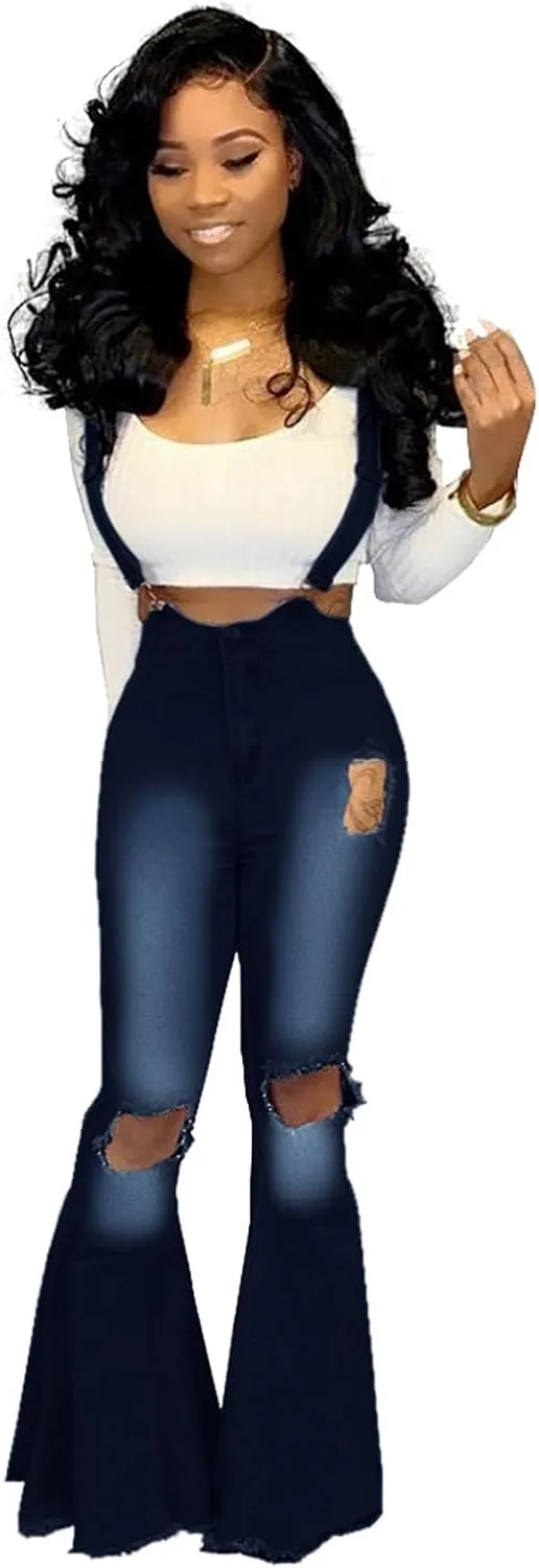 

Готические женские длинные брюки, свободные лямки, потертый деним INFENU