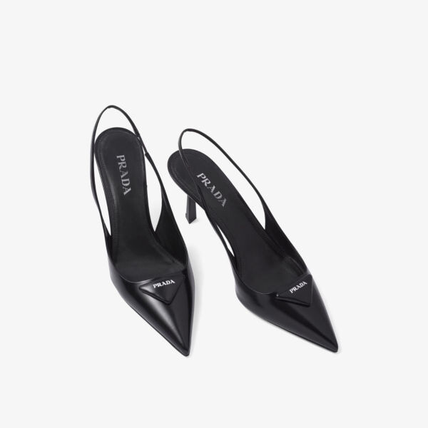 Туфли-Лодочки из кожи с открытой пяткой и логотипом Prada, черный — фото 3