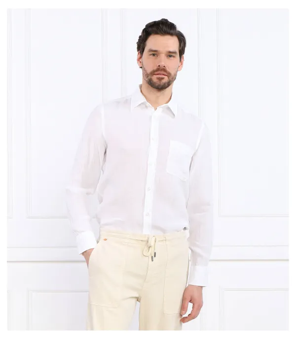 Элегантная льняная рубашка_6 Regular fit Boss Orange, белый — фото 3