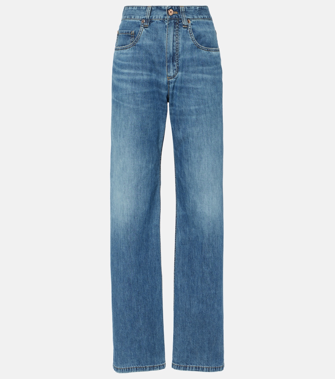 

Прямые джинсы с высокой талией Brunello Cucinelli, Blu Vintage Denimcon Baffi