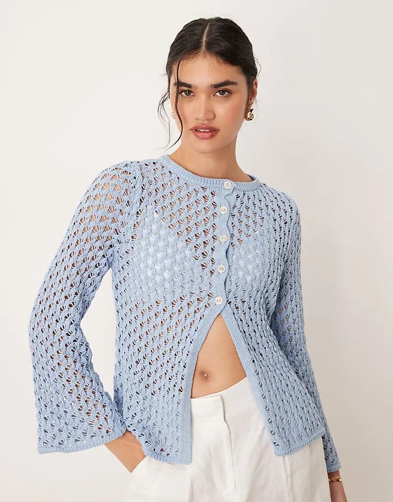 

Кардиган ASOS DESIGN с открытыми спицами, связанный крючком, нежно-голубого цвета
