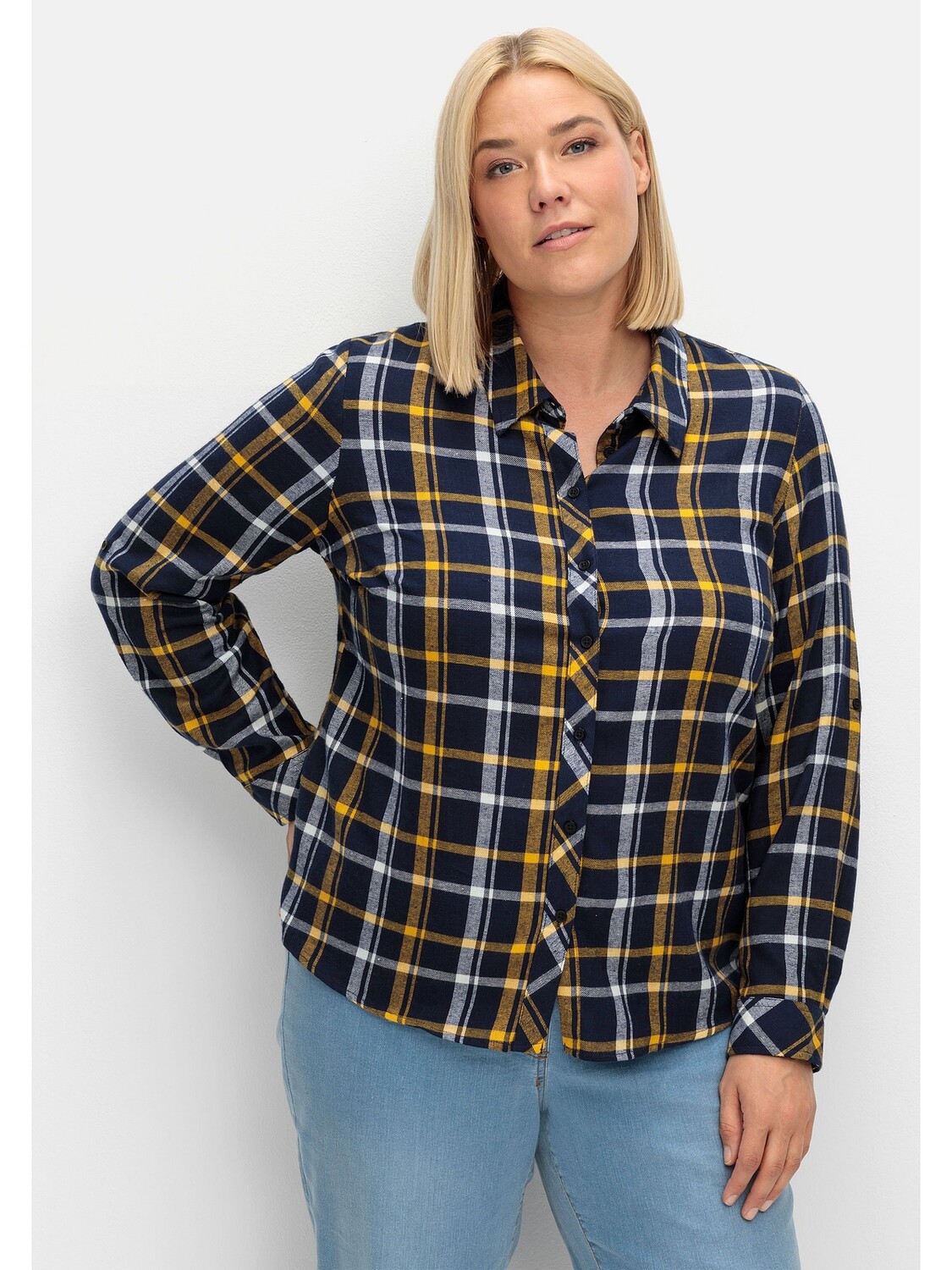 

Блуза sheego Karierte Flanell, цвет marine ocker kariert