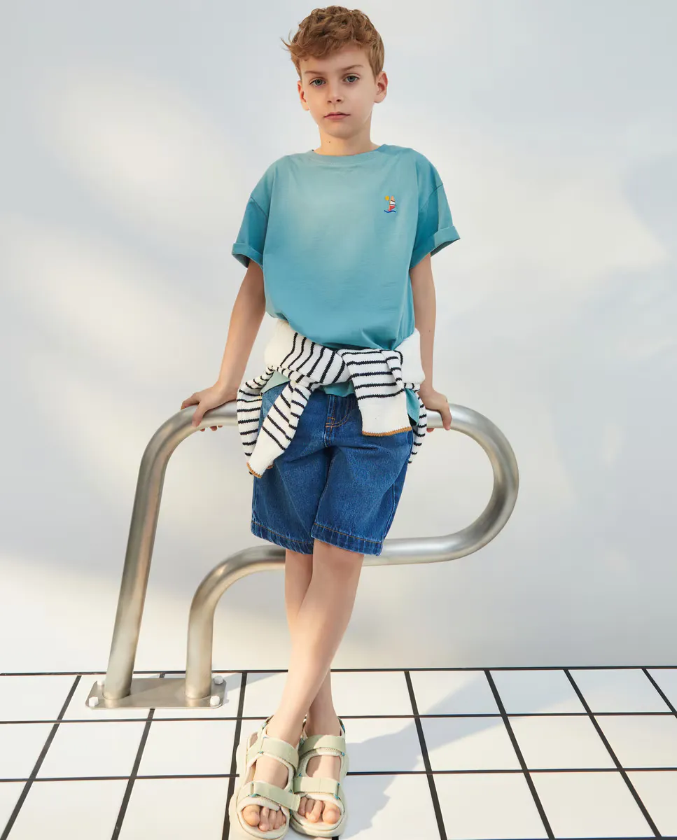 

Футболка с короткими рукавами и деталями Kids El Corte Inglés, зеленый