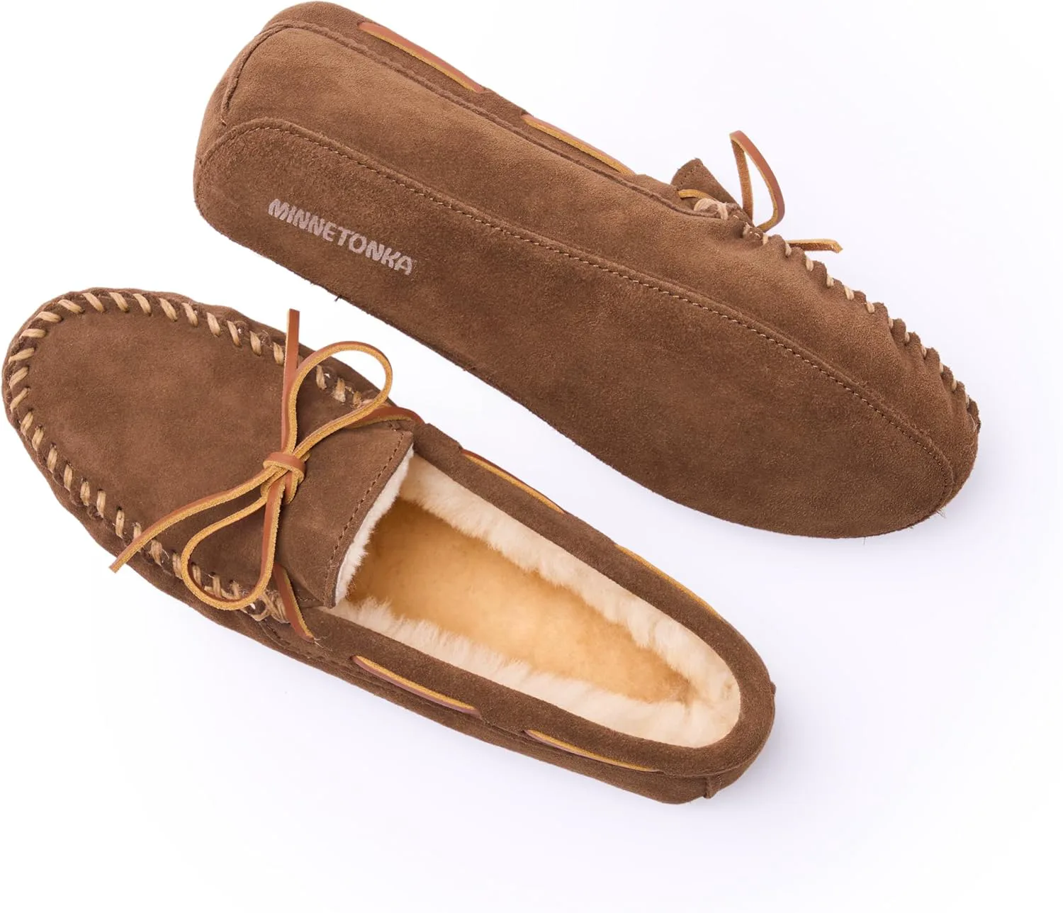 Мужские мокасины Minnetonka из овчины с мягкой кожаной подошвой, коричневый — фото 3