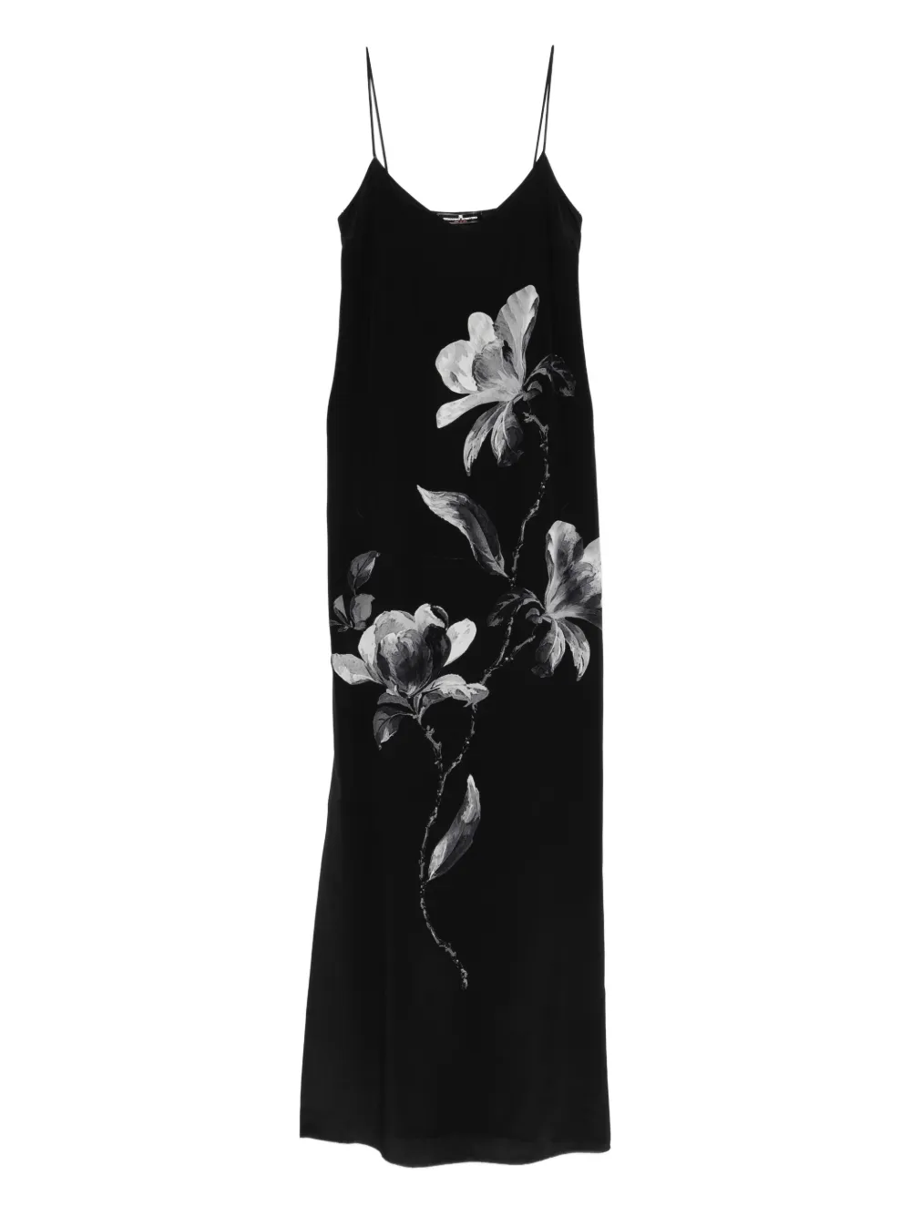 

Макси-платье из шелка с цветочным принтом Ermanno Scervino, черный