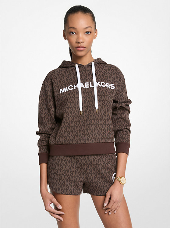 

Укороченная толстовка с капюшоном из хлопковой смеси с фирменным логотипом Michael Kors, коричневый