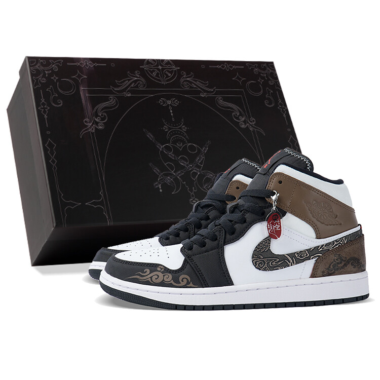 Кроссовки Air Jordan 1 Vintage Basketball Shoes Men Mid-top Black/White/Brown, черный/белый/коричневый