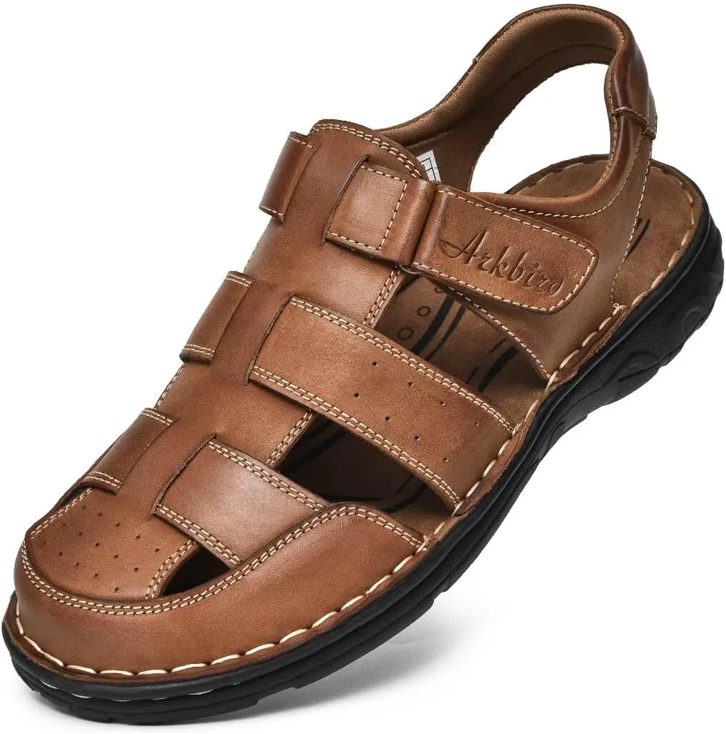 

Мужские сандалии Arkbird, закрытый носок, кожаные рыбацкие для прогулок на открытом воздухе и спорта, летние, коричневый