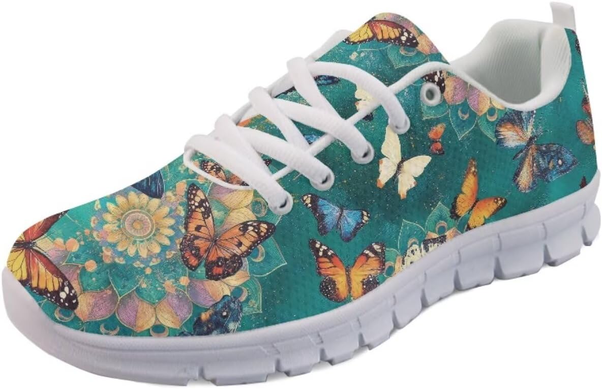 

Женские слипоны кроссовки для ходьбы, тенниса и бега, весенне-летние кроссовки с цветочным принтом, легкие для спортзала, путешествий и работы Getelinseng, Butterfly Boho Mandala