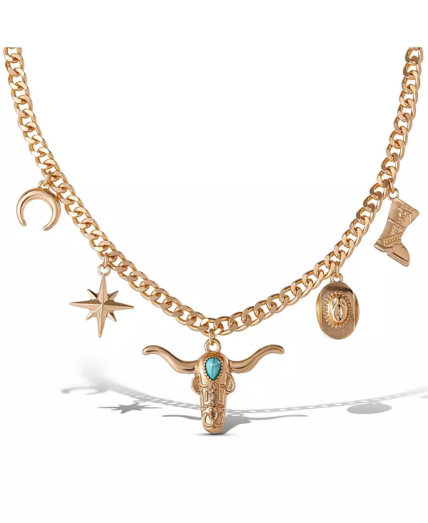 

Ожерелье в стиле вестерн с золотым оттенком и бирюзовым акцентом Jessica Simpson, gold