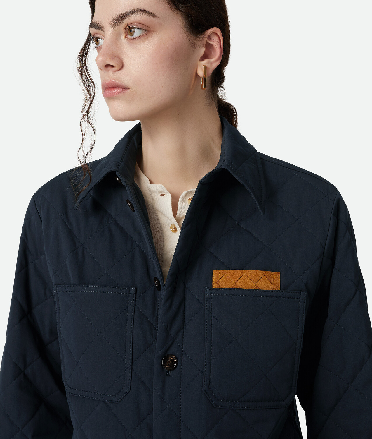 Quilted cotton overshirt BOTTEGA VENETA, полуночно-синий — фото 4