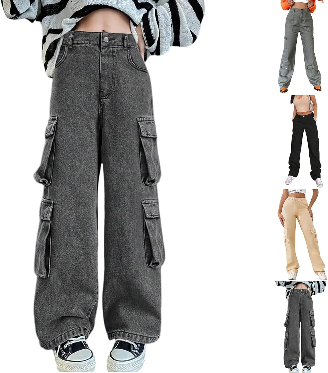 

Женские джинсы-карго с высокой талией и прямым кроем