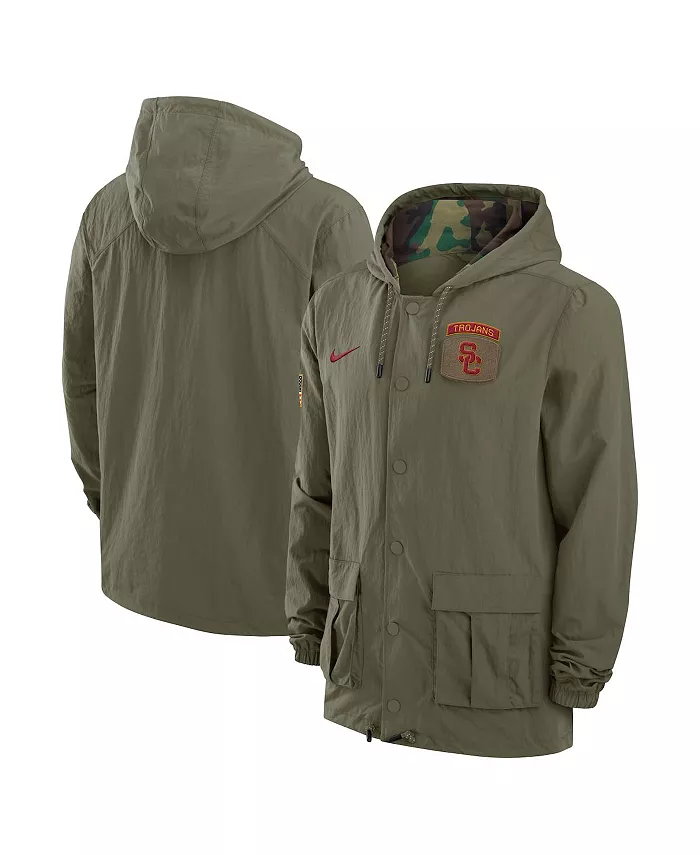 

Мужская оливковая куртка-худи с полной застежкой на кнопках USC Trojans 2024 Military Appreciation Military Jacket Nike