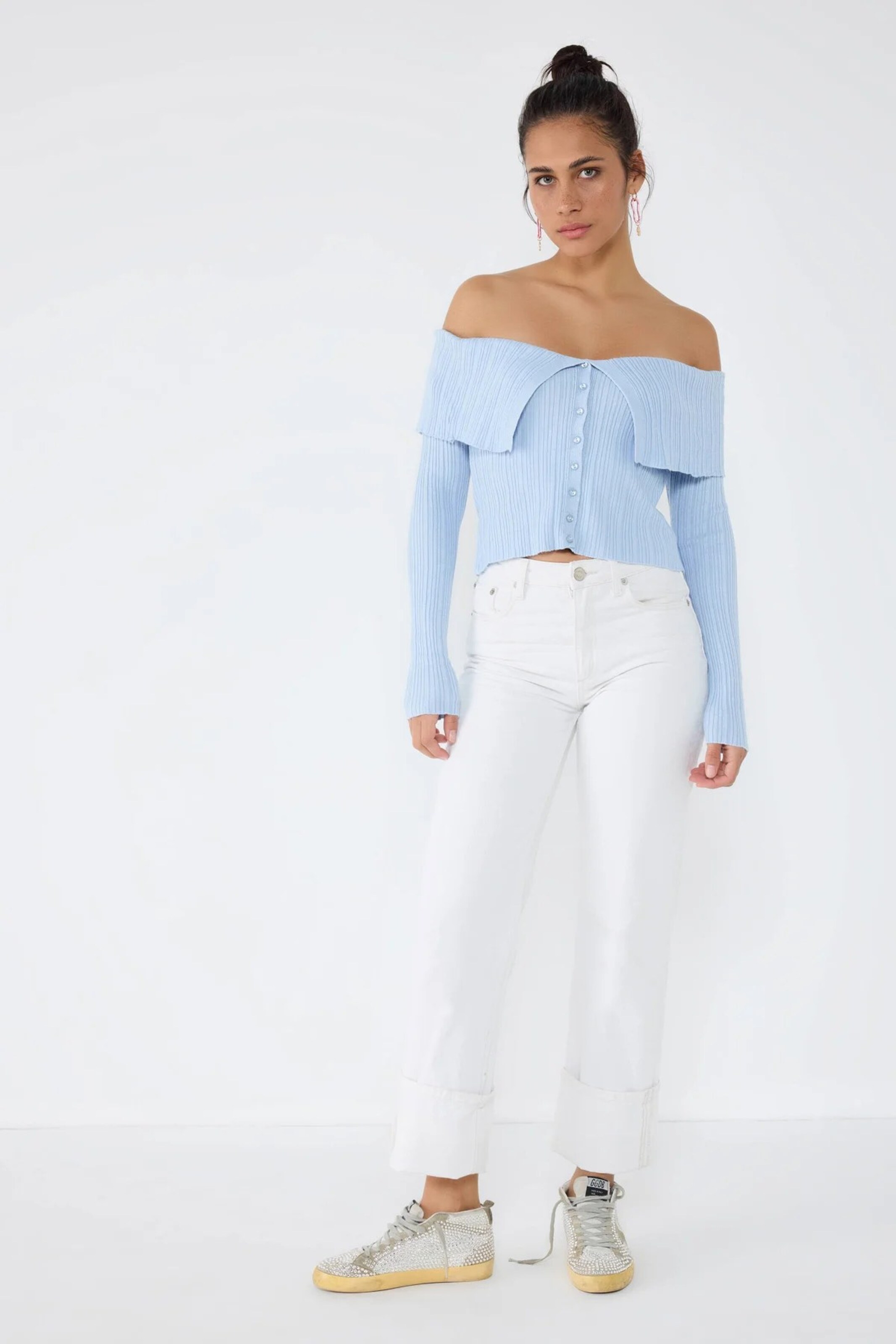 

No Matter What Вязаный кардиган светло-голубого цвета